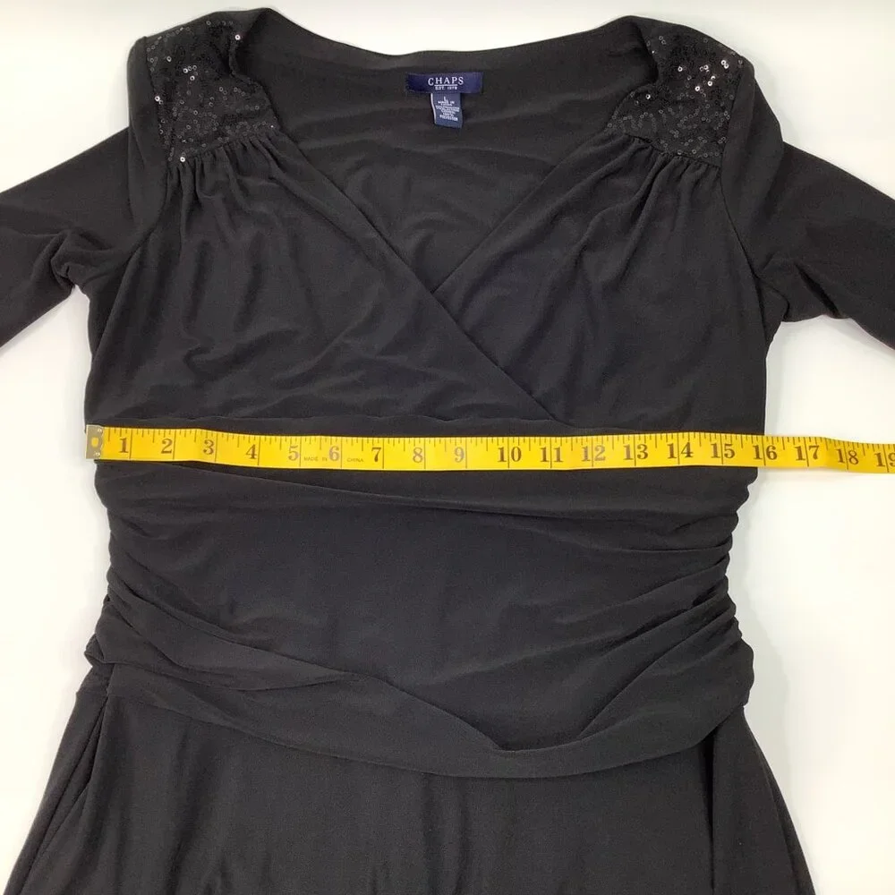 Chaps Highland Black Dress Medium iWith Sequined Shoulders 3/4 Sleeves & Midi NW - Picture 6 of 10